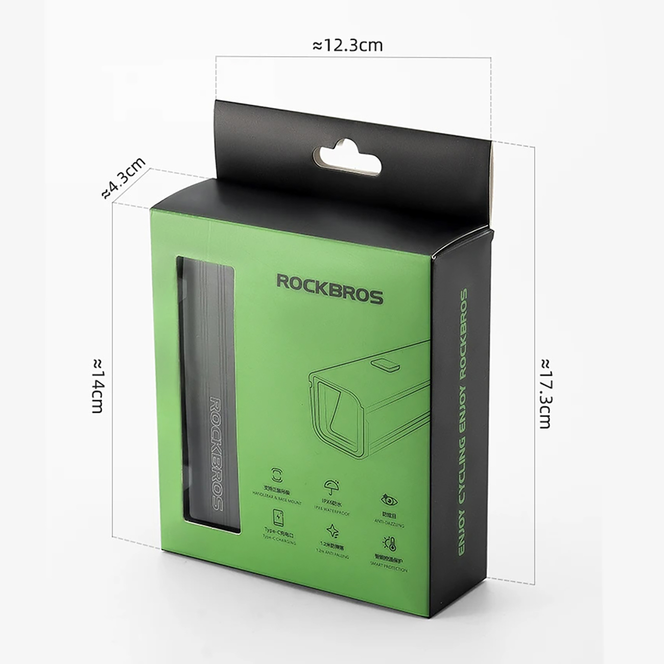 Dimensions of the Rockbros RHL1500 bicycle light