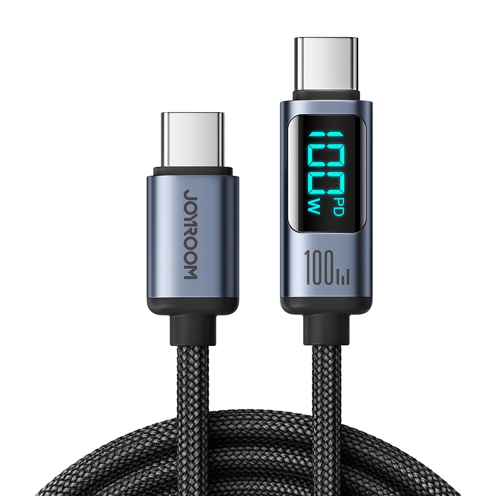 100W USB C - USB C cable, 1.2m long, with Joyroom S-CC100A16 LED display on a white background