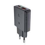 Acefast A69 PD 30W GaN USB-A USB-C Wandladegerät – Schwarz