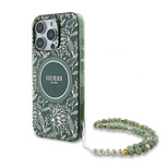 Guess IML Flowers Allover Electro With Pearl Strap MagSafe case for iPhone 16 Pro - green