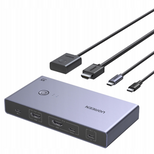 Przełącznik KVM Ugreen USB-C + HDMI 4K 60Hz 2w1 – szary