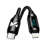 Wozinsky WUCLC2 Lightning – USB-C 36 W 480 Mbit/s 2 m Kabel mit Display – Schwarz