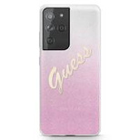 Guess GUHCS21LPCUGLSPI S21 Ultra G998 różowy/pink hardcase Glitter Gradient Script