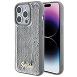 Etui Guess Sequin Script Metal na iPhone 15 Pro Max - srebrne