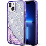 Etui Guess Liquid Glitter 4G Transculent na iPhone 14 - purpurowe