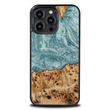 Holz und Harz iPhone 14 Pro Max Bewood Unique Uranus Hülle – Blau und Weiß