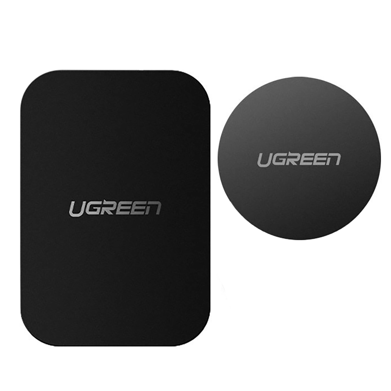 Ugreen LP123 round and rectangular metal plates for magnetic phone holders on a white background