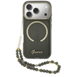 Guess IML Glitters Script Strap MagSafe Case for iPhone 17 Pro - Black