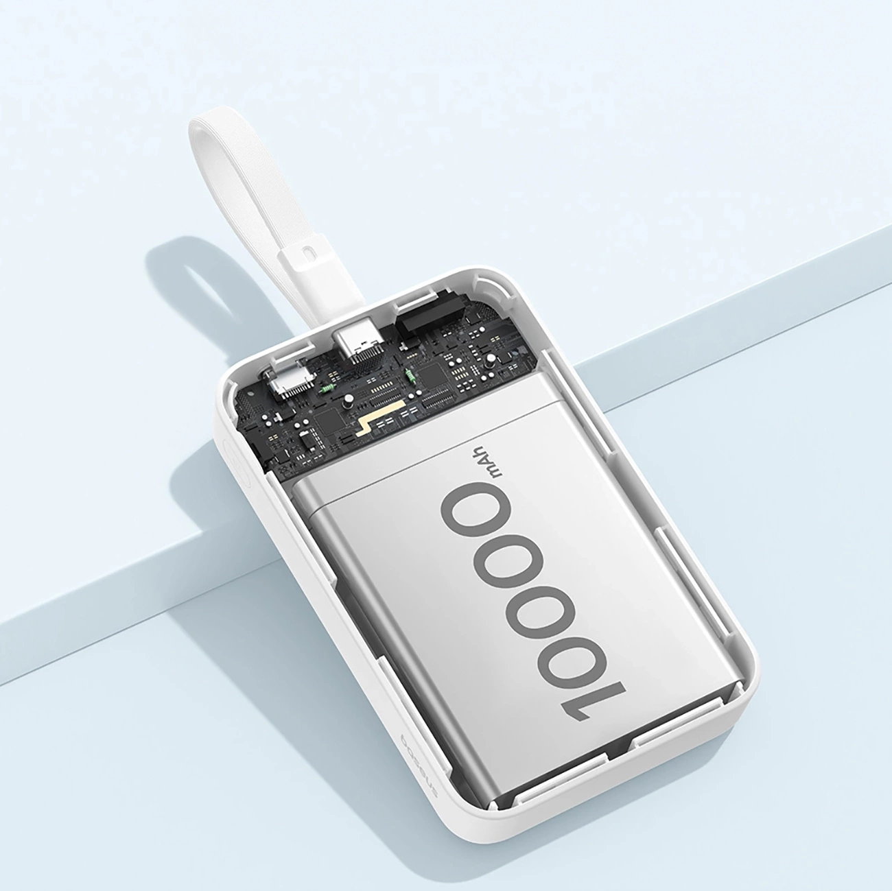 The interior of the Baseus Magnetic Mini MagSafe Powerbank shows its structure from the inside and its capacity of 10,000 Milliamp-hours