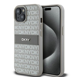 DKNY Lederhülle mit Monostreifen und Metalllogo für iPhone 15 / 14 / 13 – Beige