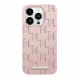 Karl Lagerfeld Leather Monogram Metal Logo case for iPhone 15 Pro Max - pink