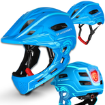 Kask rowerowy fullface dziecięcy Wozinsky z tylną lampką USB 52-56 cm - niebieski