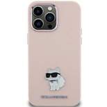 Karl Lagerfeld Choupette Metal Pin-Hülle aus Silikon für iPhone 15 – Rosa