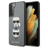 Etui Karl Lagerfeld Saffiano Ikonik Karl&Choupette Head na Samsung Galaxy S21+ - srebrne