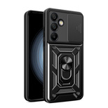 Hybrid Armor Camshield-Hülle mit Kameraabdeckung und Metallring für Samsung Galaxy S24 FE – Schwarz