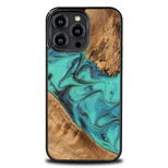 Bewood Unique Türkise Holz- und Harzhülle für iPhone 15 Pro Max – Türkis und Schwarz