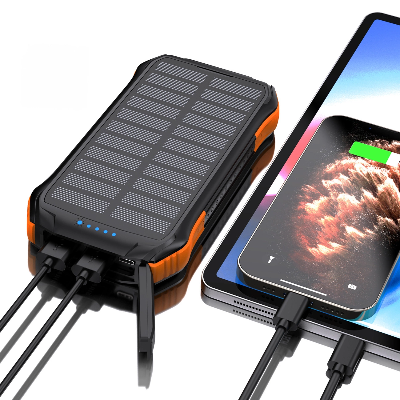 Choetech B658 solar powerbank connected to two devices at the same time