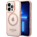 Guess GUHMP14XHTCMP iPhone 14 Pro Max 6.7&quot; pink/pink hard case Gold Outline Translucent MagSafe