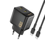 Dudao A28PCEU PD 45W GaN 2xUSB-C Wall Charger with USB-C Cable - Black