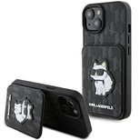 Karl Lagerfeld Saffiano Cardslots and Stand Monogram Choupette Hülle für iPhone 15 – Schwarz