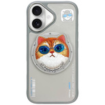 Etui Nimmy Glasses Cool Cat MagSafe na iPhone 16 - szare
