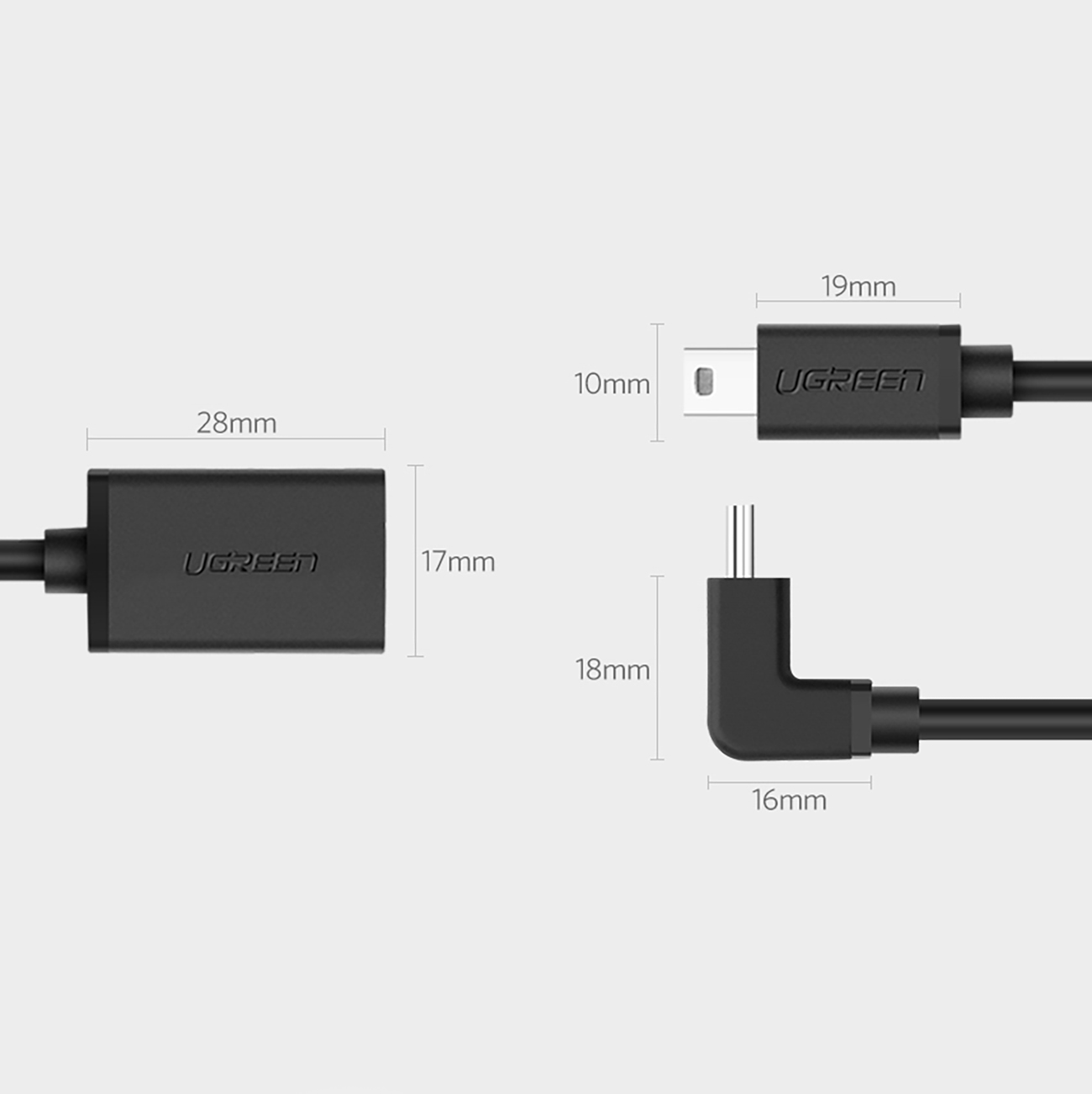 Dimensions of the Ugreen US249 10383 adapter