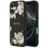 Guess Grained Flowers Classic Logo MagSafe Hülle für iPhone 17 - Schwarz