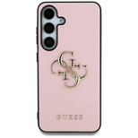 Guess Grained Big 4G Logo Small Classic Logo Case für Samsung Galaxy S25 Ultra rosa