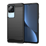 Carbon Case etui Xiaomi Poco F4 5G elastyczny silikonowy karbonowy pokrowiec czarne