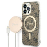 Set Guess GUBPP13LH4EACSW Hülle + Ladegerät iPhone 13 Pro braun/braun Hartschale 4G Print MagSafe