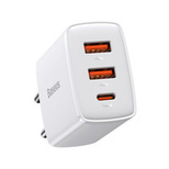 Baseus Compact fast wall charger 2x USB / USB Type C 30W 3A Power Delivery Quick Charge white (CCXJ-E02)