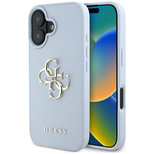 Guess Grained Big 4G Logo Small Classic Logo Hülle für iPhone 16 - blau
