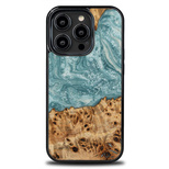 Bewood Unique Uranus Holz und Harz iPhone 14 Pro Hülle – Blau und Weiß