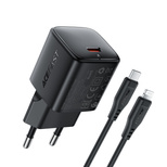 Ładowarka sieciowa Acefast A118 30W GaN USB-C z kablem USB-C do Lightning 1.2m - czarna