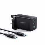 Joyroom JR-TCG01 Ultra GaN 65W Wall Charger 2 x USB-C + 1 x USB-A (UK plug) with 100W 1.2m USB-C Cable - Black