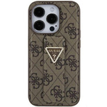 Guess Grip Stand 4G Triangle Strass Hülle für iPhone 15 – braun