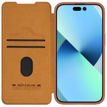 Skórzane etui z klapką osłoną aparatu do iPhone 15 Plus Nillkin Qin Pro Leather - brązowe