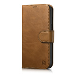 iCarer Oil Wax Wallet Case 2in1 Cover iPhone 14 Pro Anti-RFID Leather Flip Case Brown (WMI14220722-TN)