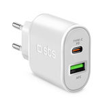 SBS TETRPD20W 20-W-USB-A-USB-C-Wandladegerät mit Power Delivery – Weiß