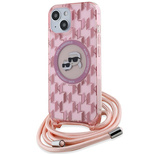 Karl Lagerfeld IML Crossbody Monogram Karl &amp; Choupette Head MagSafe-Hülle für iPhone 15 / 14 / 13 – Rosa