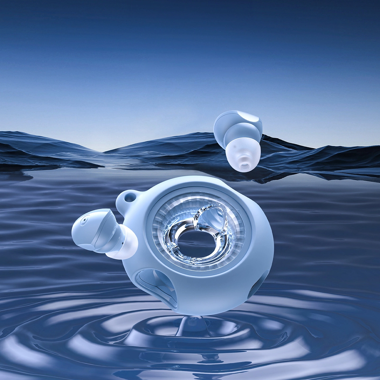 Choetech BH-T22 TWS wireless headphones floating above the water