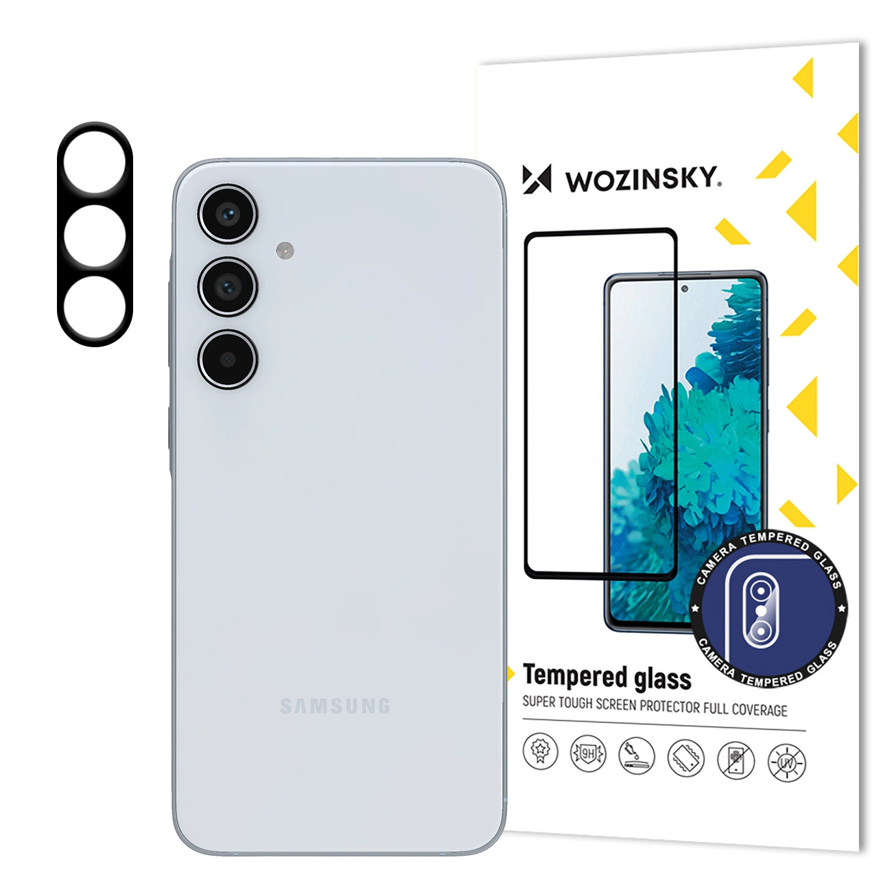 Tempered glass 9H Wozinsky Full Camera Glass on white background