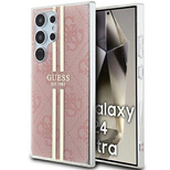 Guess IML 4G Gold Stripe Hülle für Samsung Galaxy S24 Ultra – rosa