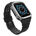 Protect Strap Band with Case for Apple Watch 9 / 8 / 7 / 6 / 5 / 4 / 3 / 2 / SE / SE2 (41 / 40 / 38mm) Case Armored Cover for Watch Black / Silver