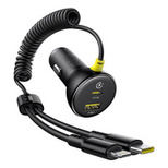 Baseus Circular 60W USB-A + USB-C Car Charger with Built-in Lightning + USB-C Cable 1.4m - Black - OUTLET