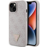 Guess Leather 4G Triangle Strass iPhone 15 Case - Pink