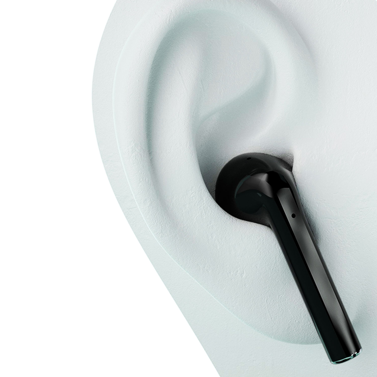 Ein Ohr mit dem kabellosen Dudao U14+ TWS-Ohrhörer im Inneren