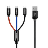 Baseus Three Primary Colors 3in1 USB-A - micro USB / Lightning / USB-C 3.5A cable 0.3 m - black - OUTLET