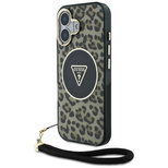 Etui Guess HC IML Leopard Triangle Cord Strap MagSafe do iPhone 16  - brązowe