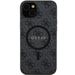 Guess 4G Collection Leder-Metall-Logo MagSafe-Hülle für Samsung Galaxy S24+ – Schwarz